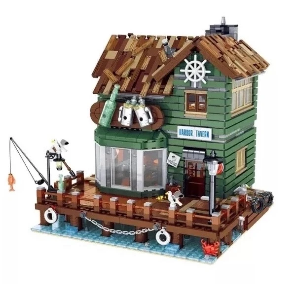 

Moc Fisherman Series harbor Tavern Ship Building Blocks Creator Captains Wharf Assembly Architecture Bricks Toys For Children