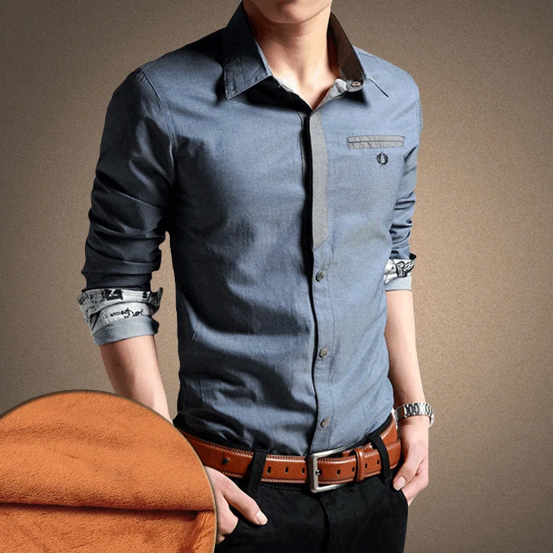 

Autumn Winter Warm Shirt Plus Size Velvet Thickening Fashion Solidshirt Long Sleeve Men's Brand Shirt Dress Shirt Smart Casual