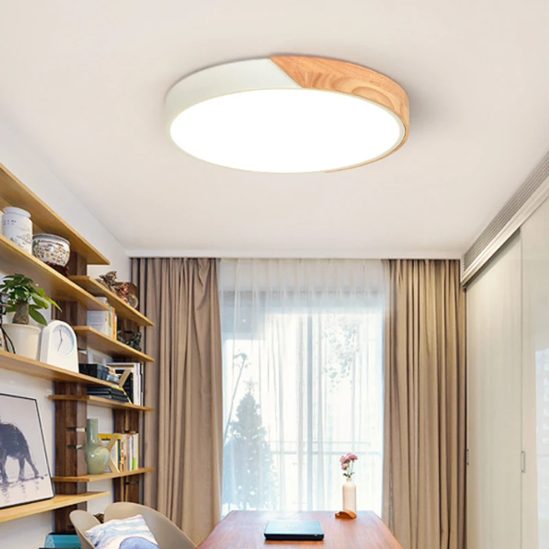 Потолочный светильник круглый светодиодный из дерева для спальни столовой NDS66 |