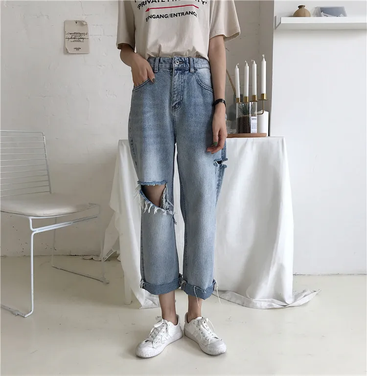 

High Waist Women'S Trousers Denim Loose Streetwear Jean Vintage Full Girls Jeans Woman Pants Wide Leg Straight Femme Pantalon