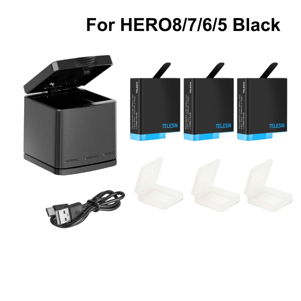 TELESIN полностью декодирующий литиевый аккумулятор для Gopro 8 7 6 5 и зарядное
