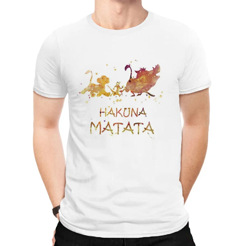 LUSLOS HAKUNA MATATA/мужская футболка больших размеров, летние футболки с коротким рукавом с изображением Льва и короля, белые футболки с принтом из мультфильма