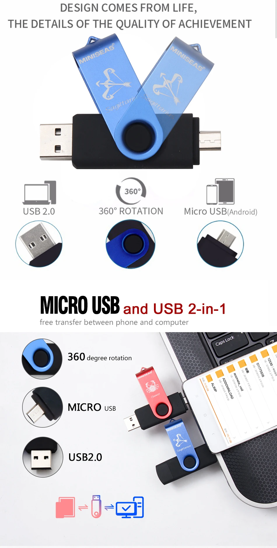 USB флеш-накопитель Miniseas 12 созвездий OTG 128gb 64gb cle usb флеш-накопитель 32gb Pendrive 16gb 8gb 4 gb USB 2,0 memory stick