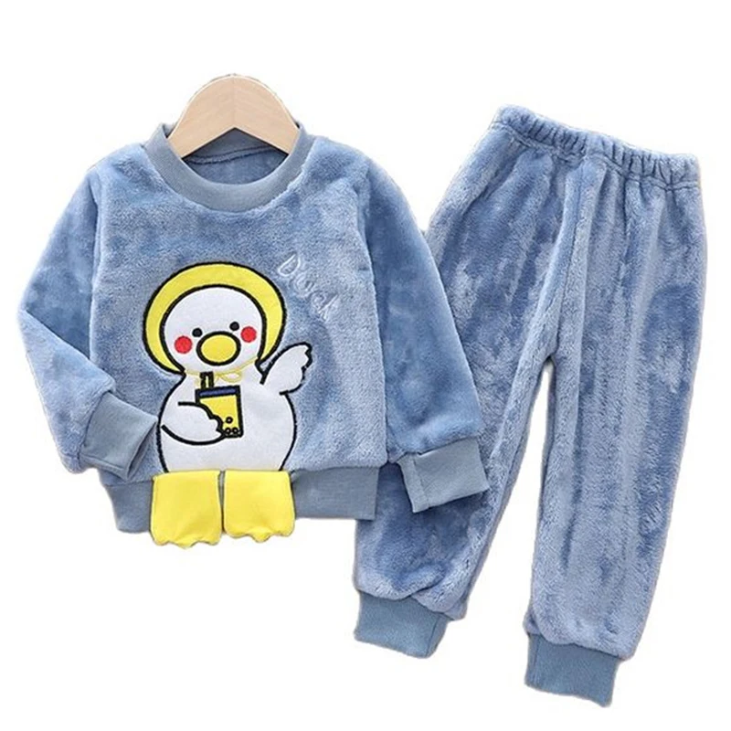 Conjunto de Pijamas Novo dos Desenhos Velo do Bebê Crianças Inverno Menino Meninas Roupas 2022 Animados Flanela Grossa Pijamas Ternos