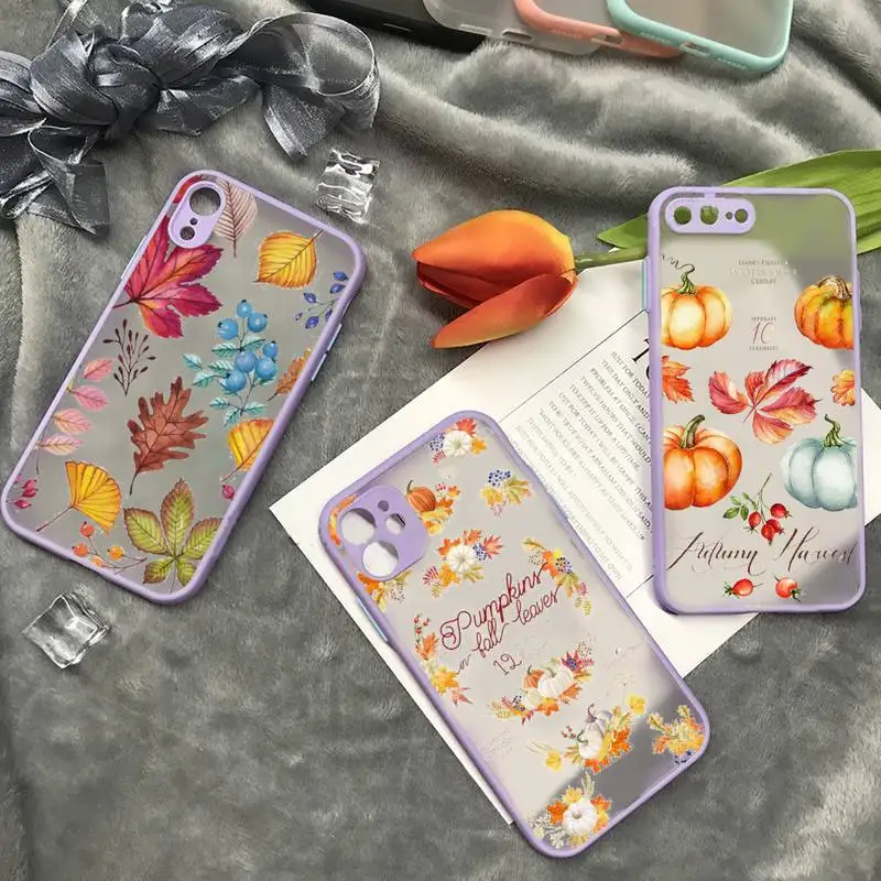 

Pumpkin happy autumn fall leaves Phone Case matte transparent For iphone 7 8 11 12 plus mini x xs xr pro max cover