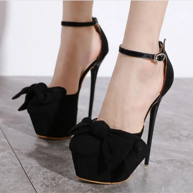 Туфли женские на высоком каблуке пикантные Босоножки платформе с бантом ремешок