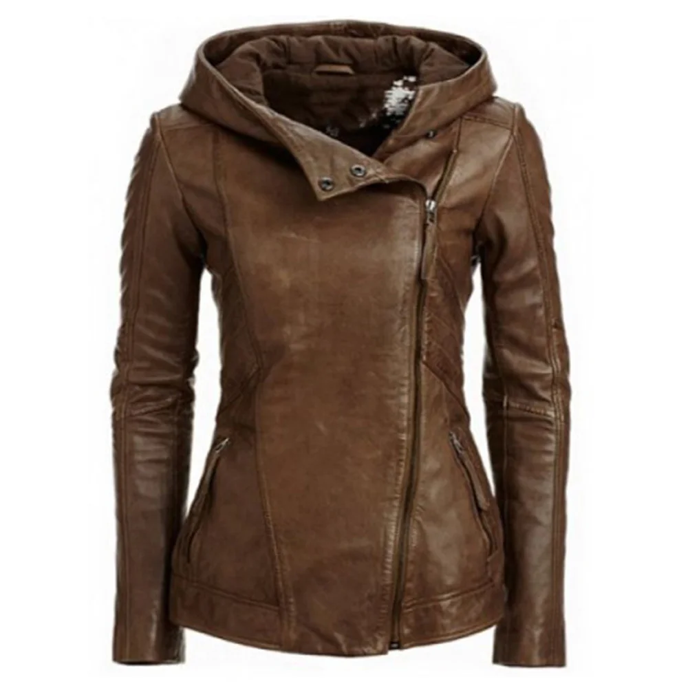 Фото Осенние женские Куртки из искусственной кожи модные однотонные пальто с