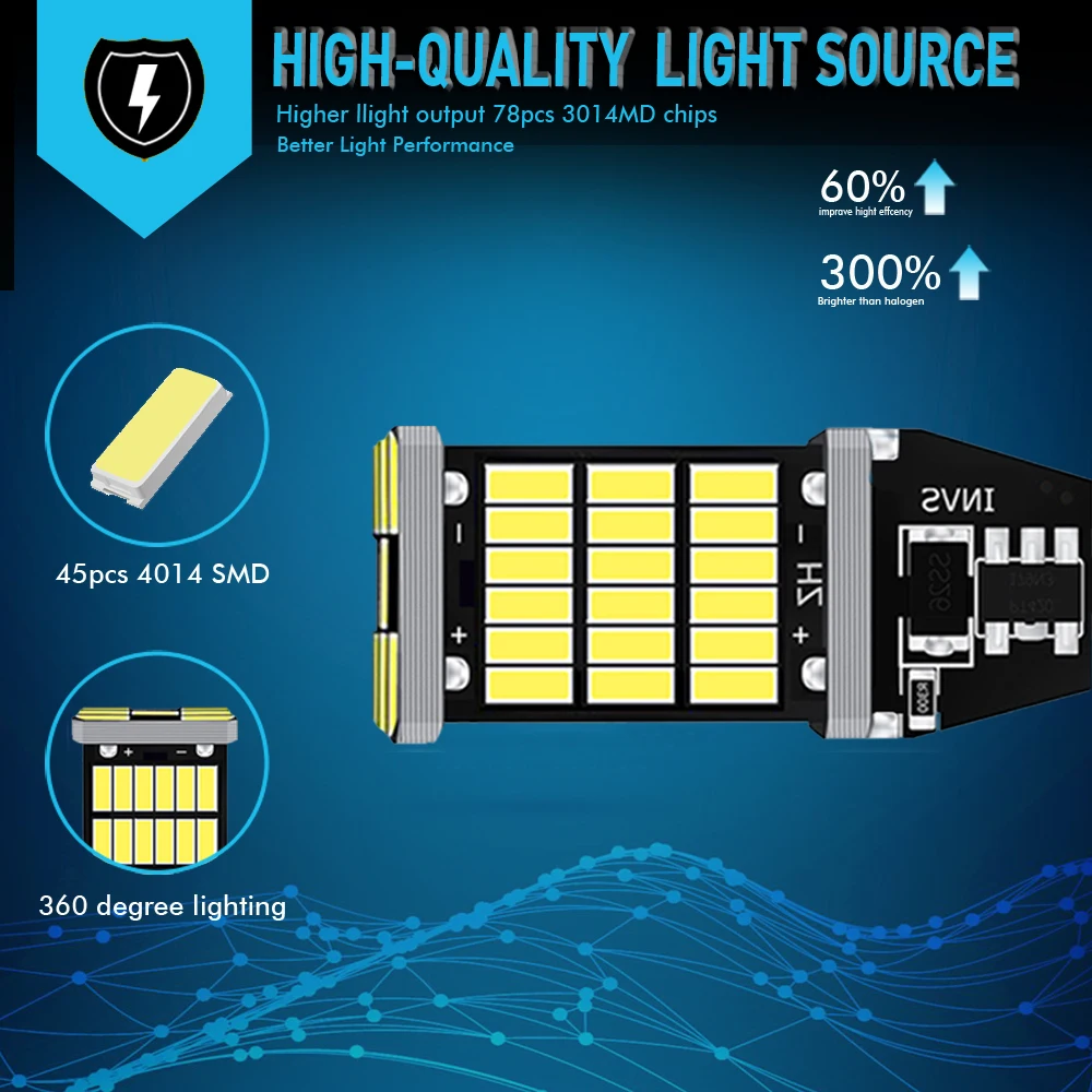 

2pcs LED T15 W16W Canbus No ERROR Super Bright 4014 45SMD Reserve Lights Car Backup Tail Lamp Daytime running lights White