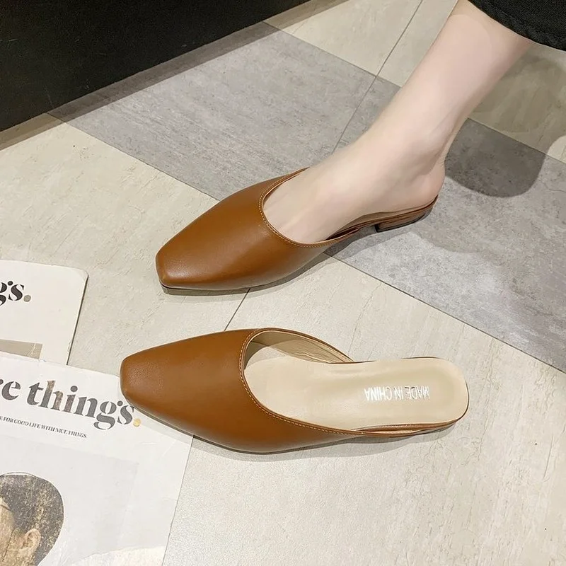 

2021 New Style Topless Half Slipper Women Fashion Versatile Slip-on Shoes Low Heels Mesh Infrared Wear Muller Shoes Shoes