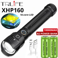 xhp160 16 core 10000mah powerful led flashlight usb rechargeable antern zoom torch tactial flash light by 26650 18650 battery