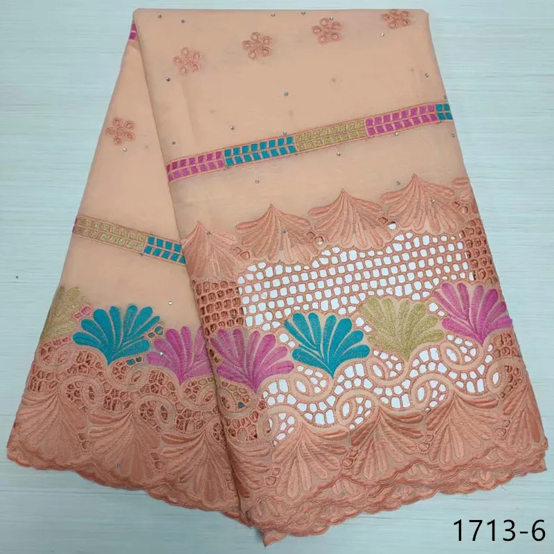 

2021 High Quality African Lace Fabric Cotton Fabric Embroidery Swiss French Tulle Lace Pure Cotton 5 Yards Lace Fabric 1713