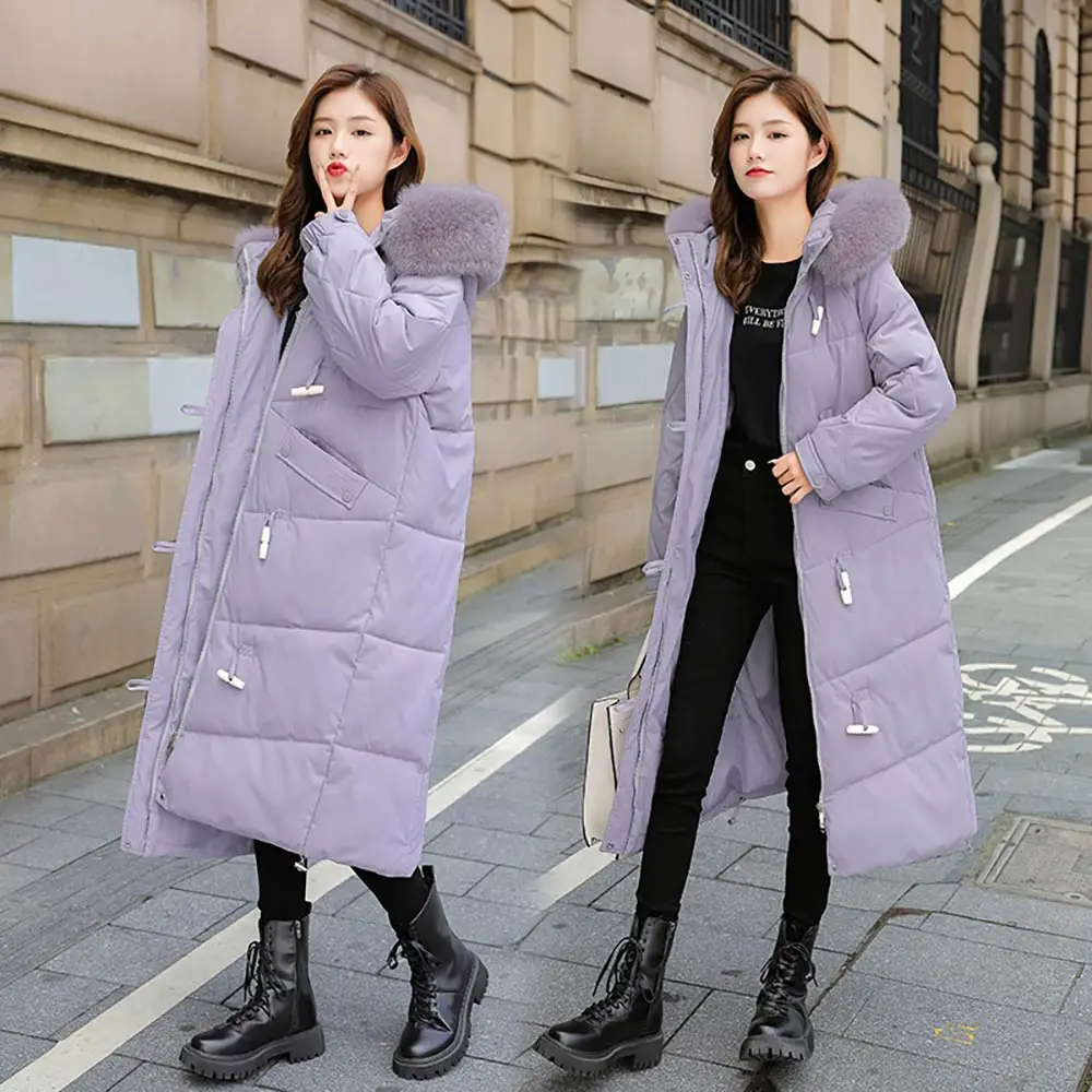 GRELLER Long Parkas Women Winter Jacket Fashion Casual Solid Thick Fur Hooded Coats Women Cotton Padded Winter Jacket Female