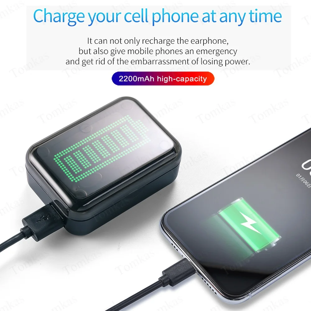 TWS беспроводные наушники светодиодный дисплей 2000 мАч 5 0 Bluetooth водонепроницаемые