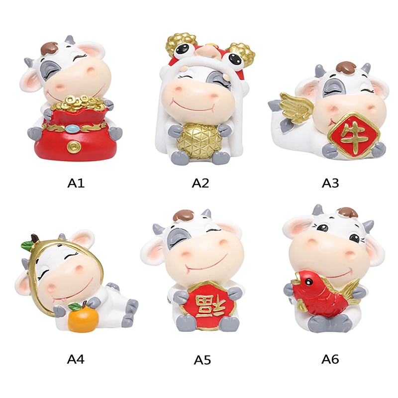 

s Cute Ox Ornament Resin Animal Figurines Car Home Desktop Decor New Year Gift