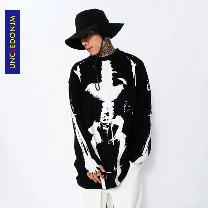 

UNCLEDONJM Skeleton t-shirt distressed t shirt high street vintage oversized t shirt 2021 men/women Harajuku tops