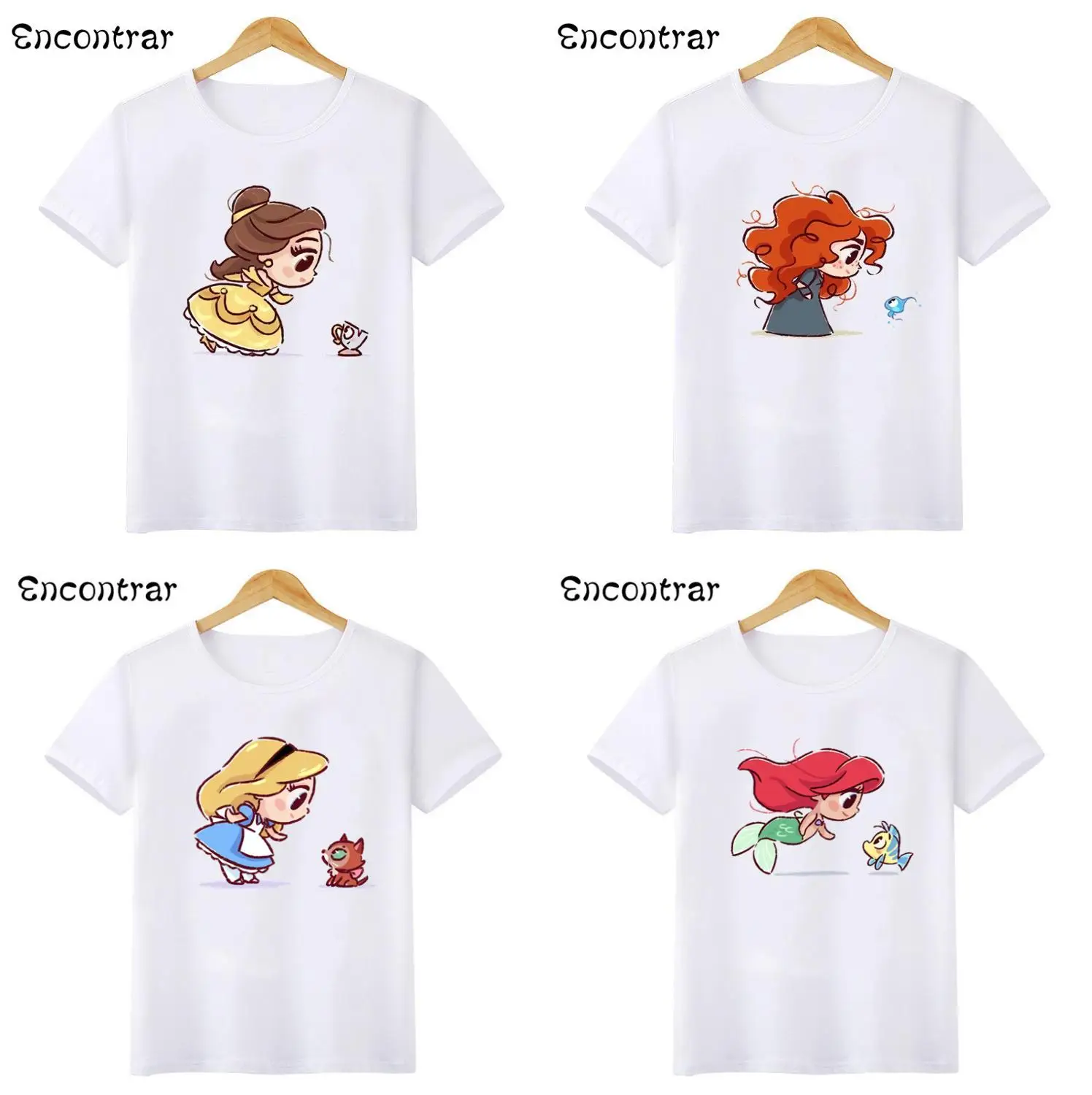 Забавные детские футболки принцессы с принтом Алиса и лиса русалочка забавная