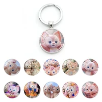 disney accessories new characters cute linabell shape image round pendant glass keychains for decoration cabochon jewelry fwn631