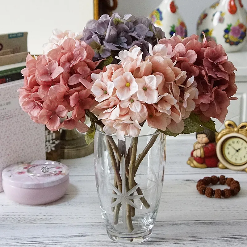 

European retro fall British Hydrangea small branch artificial silk flower wedding DIY scrapbook flores artificiales house decor