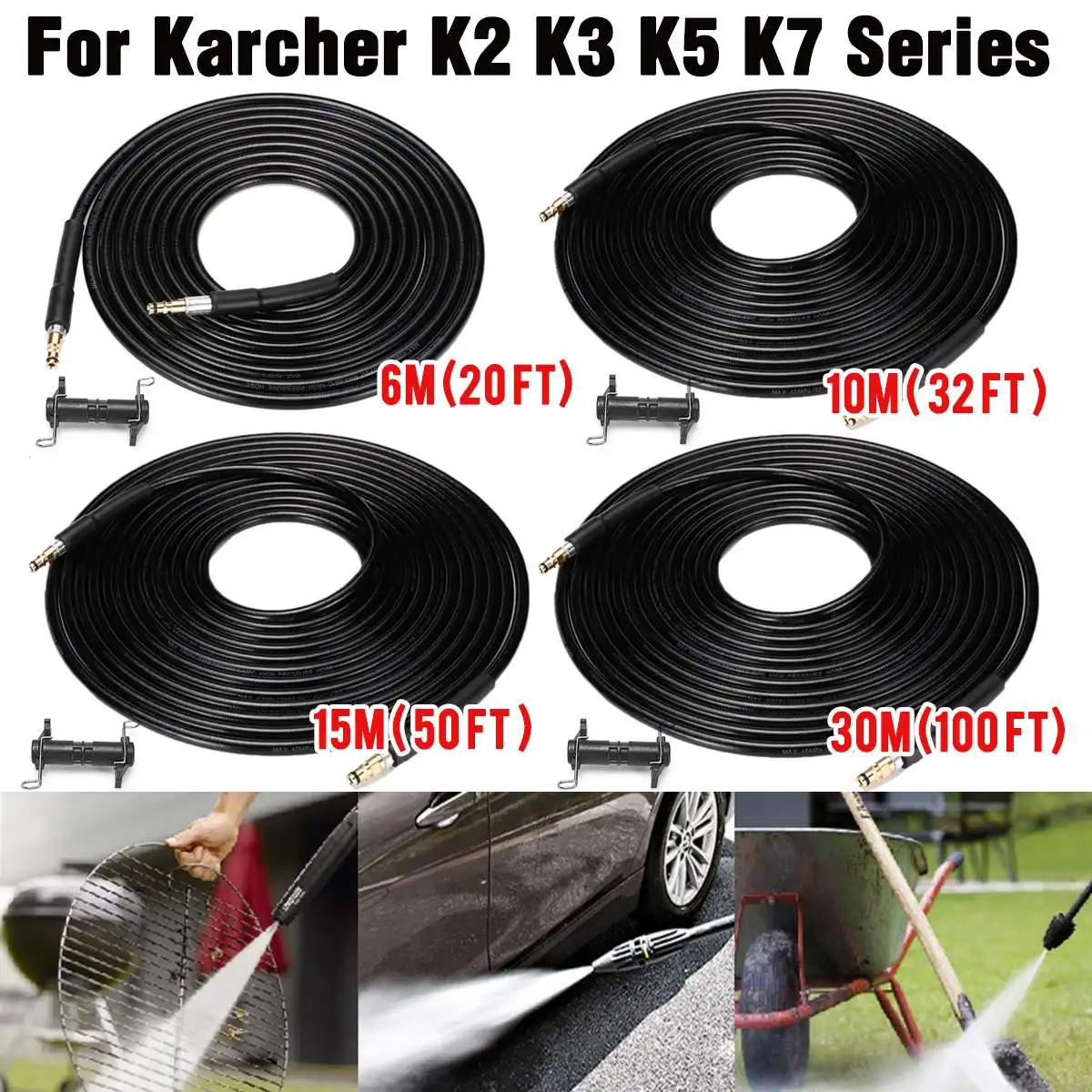 

6/10/15/30m High Pressure Washer Cleaning Hose Adaptor For Karcher K2 K3 K5 K7 Series Car Cleaning Wash Nozzles Washing Tool