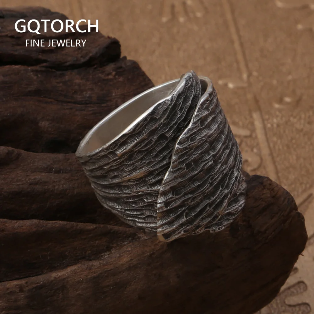 Кольцо из стерлингового серебра 925 пробы с листьями для мужчин и женщин грубые