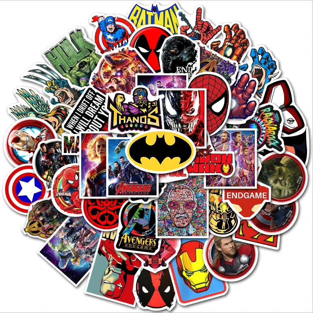 Pegatinas de Los Vengadores de Marvel, pel&iacute;cula de Disney, 10/50 Uds., pegatinas impermeables de Skateboard, guitarra, equipaje, port&aacute;til, pegatinas de juguete para ni&ntilde;os-3