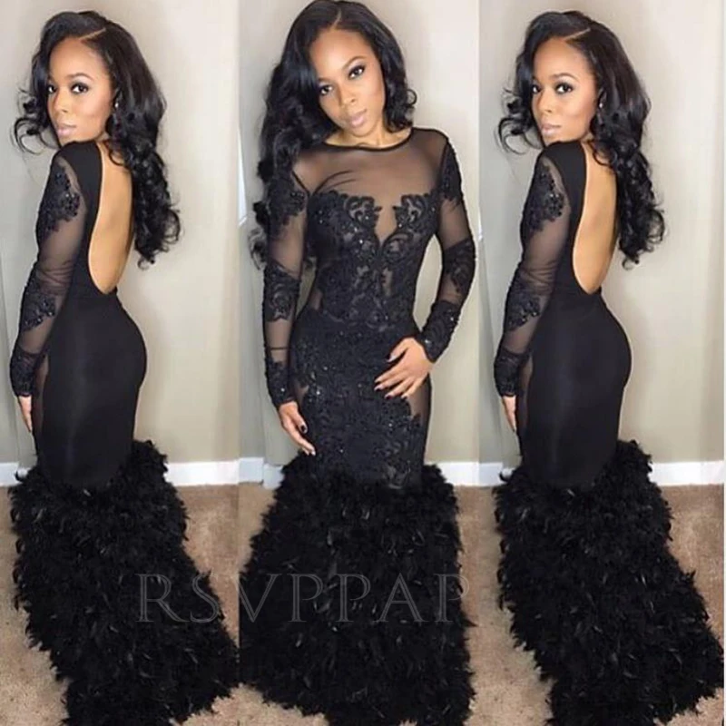 Черное длинное платье Русалка для выпускного вечера 2021 сексуальный прозрачный