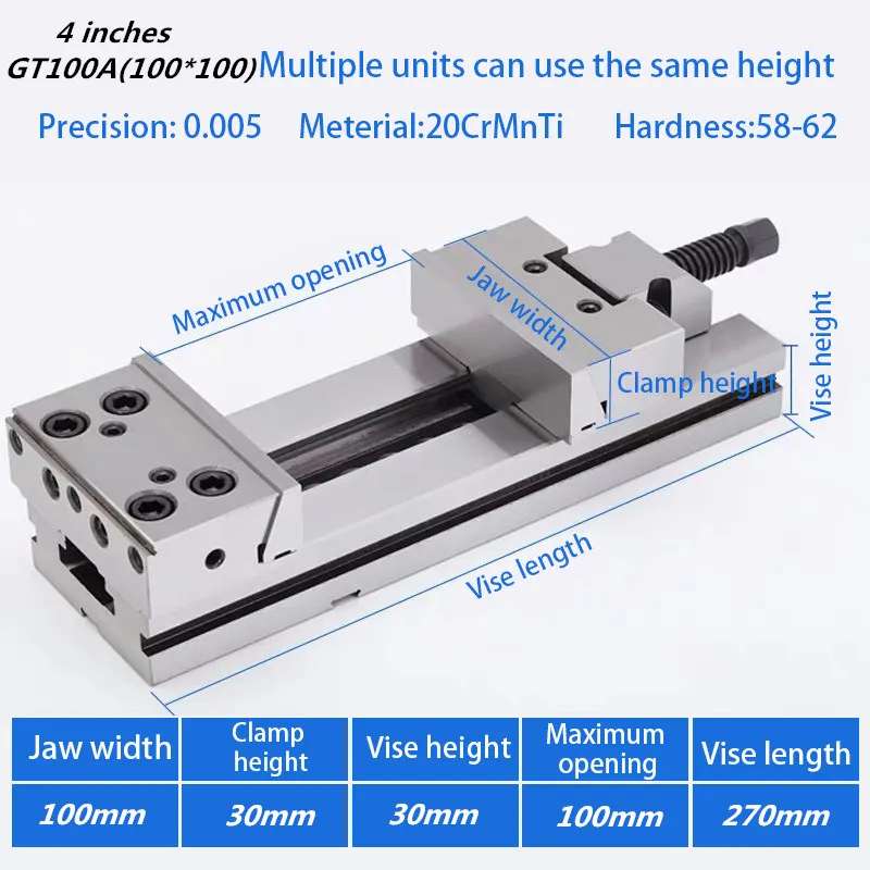 4 inches GT100A Акция 4/5/6/7/8 дюймов специальные Клещи для GT853 точность комбинации плоская челюстная фрезерный станок для станка с ЧПУ обрабатывающий центр с ЧПУ - Цвет: 4 inches GT100A