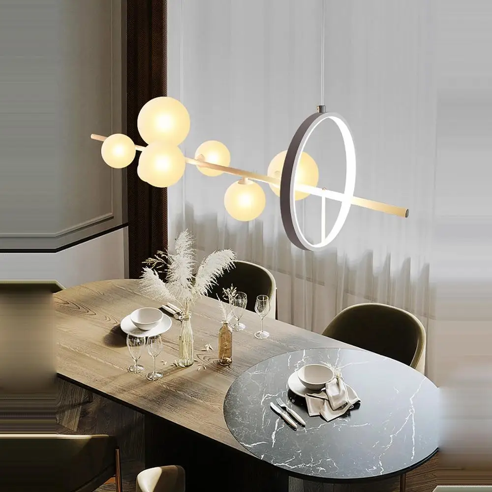 Lámpara LED postmoderna para comedor, dorado Negro de iluminación de araña blanca, luminaria de suspensión