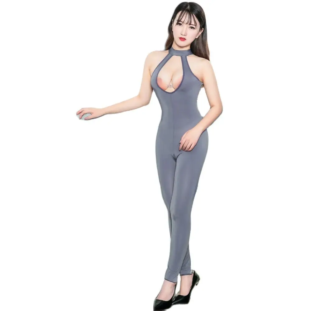 Яркий глянцевый Блестящий женский комбинезон ярких цветов на молнии сексуальный