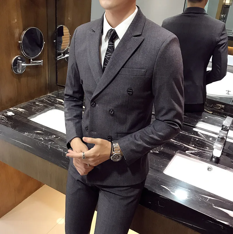 Горячая продажа мужские костюмы комплект двубортный деловой костюм смокинг Slim fit
