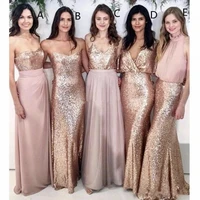 modest blush pink bridesmaid dresses beach wedding with rose gold sequin mismatched wedding maid of honor gowns women party for
