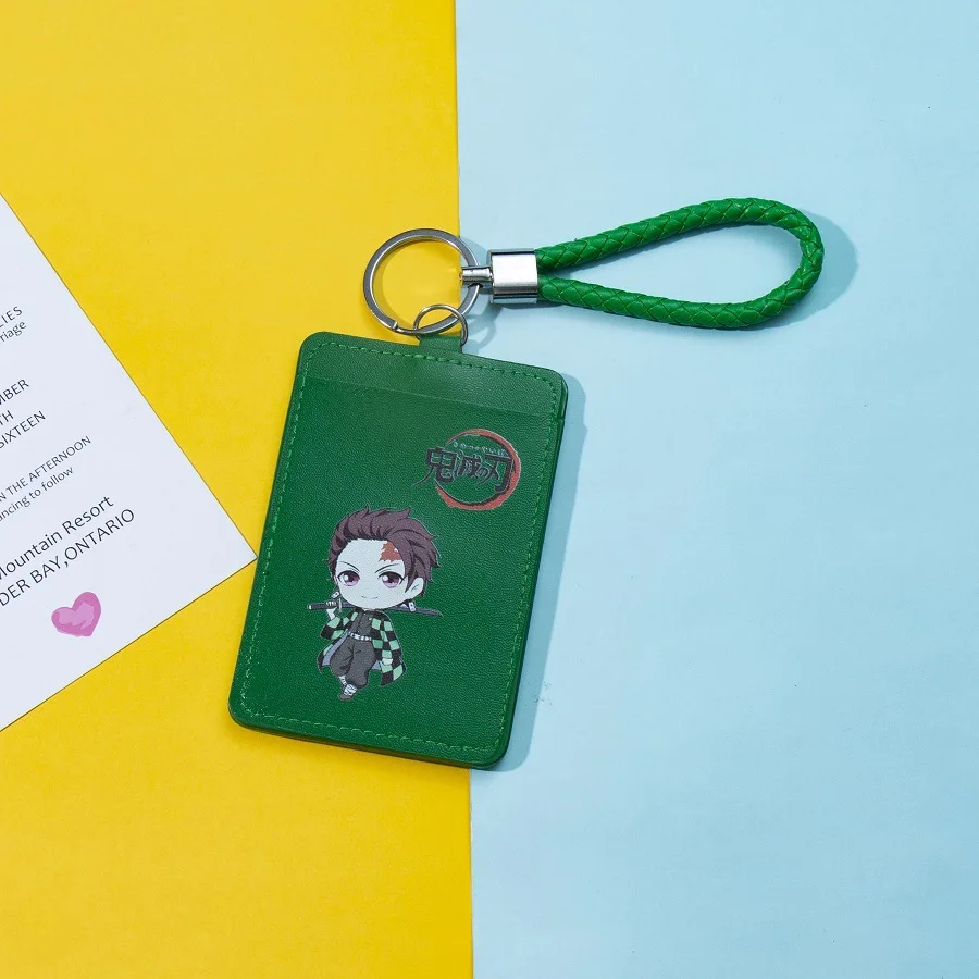 Anime Demon Slayer Kimetsu no Yaiba PU Card Holder Kamado Tanjirou Cosplay ID Card Cover Fashion Keychain Pendant Accessories