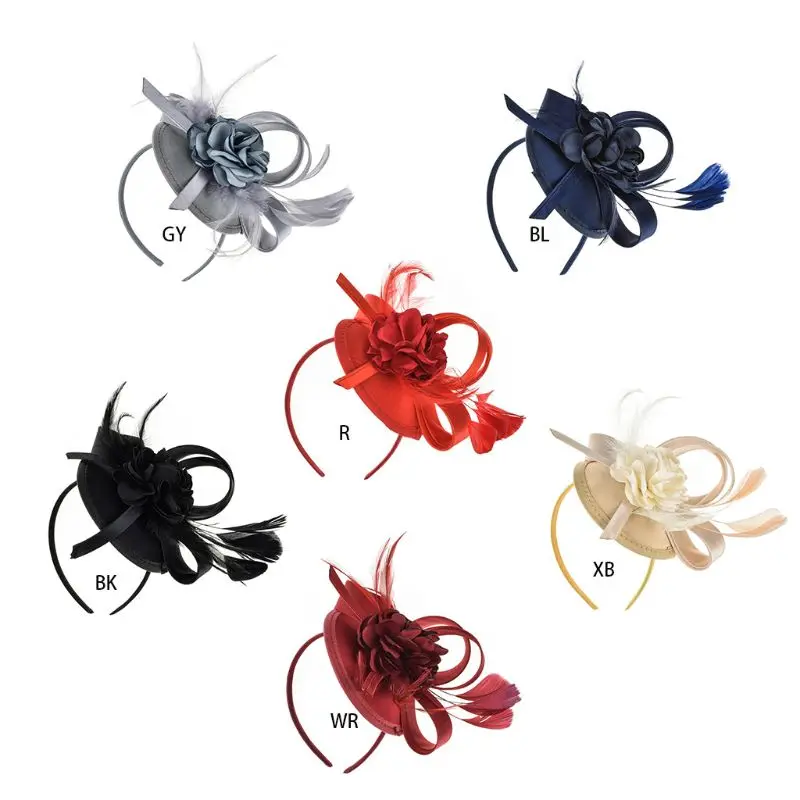 Женская шляпка-Таблетка с перьями и цветами |