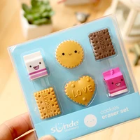 6pcs cute cartoon milkcookies mini rubber eraser set for pencil child kids gift office school student stationery supply h6389
