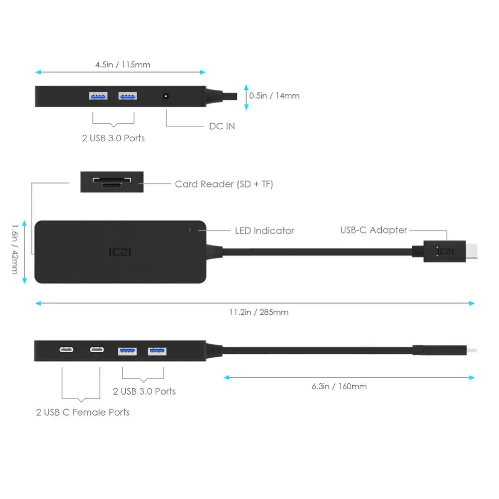 ICZI 8 в 1 USB C концентратор type до 4 * 3 0 + SD/TF кард ридер 2 порт для передачи данных с