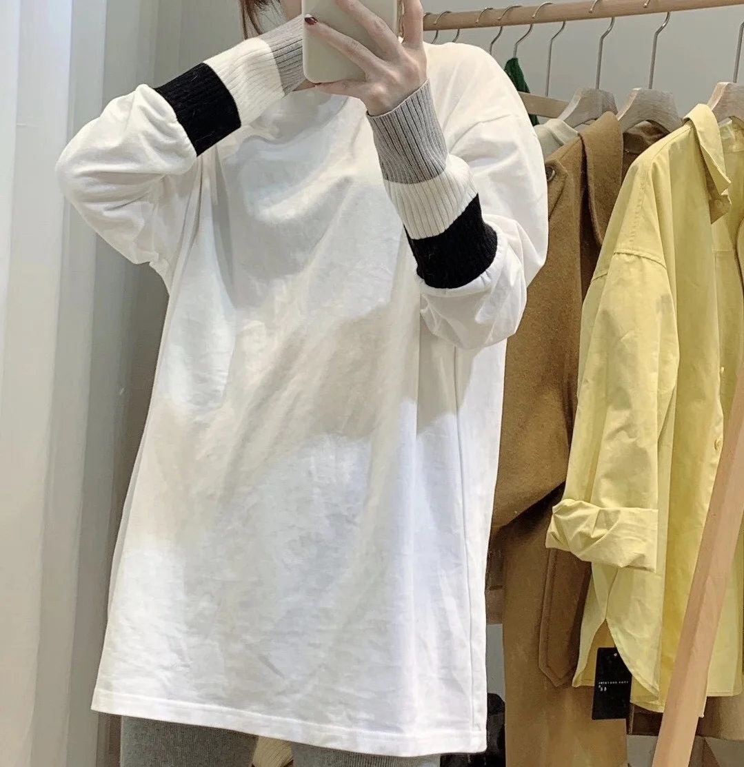 

Official Picture Real Price Autumn Clothes Contrast Color Stitching Long Sleeve T-shirt Women.Kio