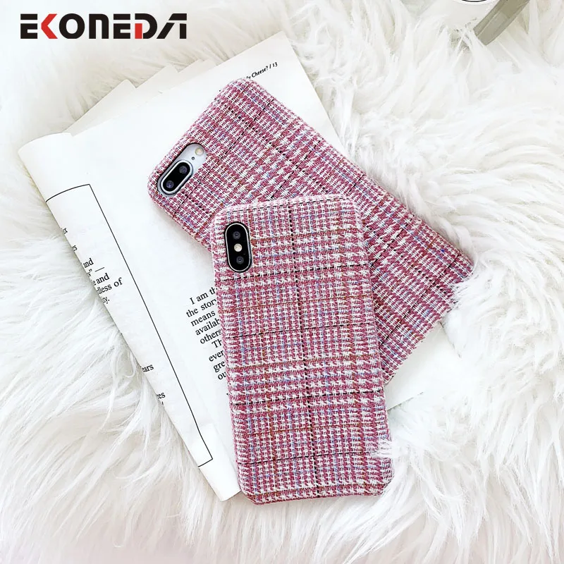 EKONEDA розовый клетчатый теплый тканевый чехол для iPhone 11 Pro Max XR девочек 7 6S 8 Plus X XS |