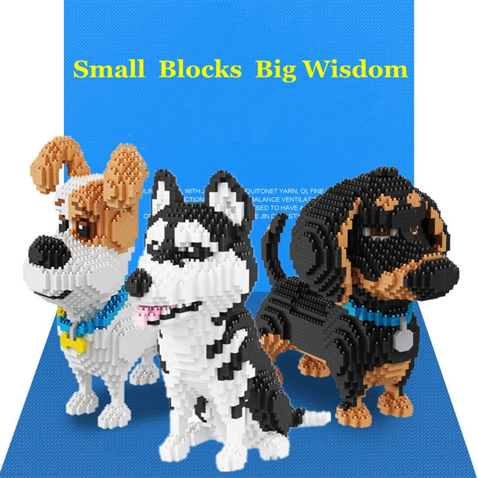 Bloques de construcci&oacute;n educativos para ni&ntilde;os, Mini modelo de ladrillo, juguete de part&iacute;culas peque&ntilde;as para mascotas, Husky perro, bloques de regalo para ni&ntilde;os, juguetes de ensamblaje, regalos-0