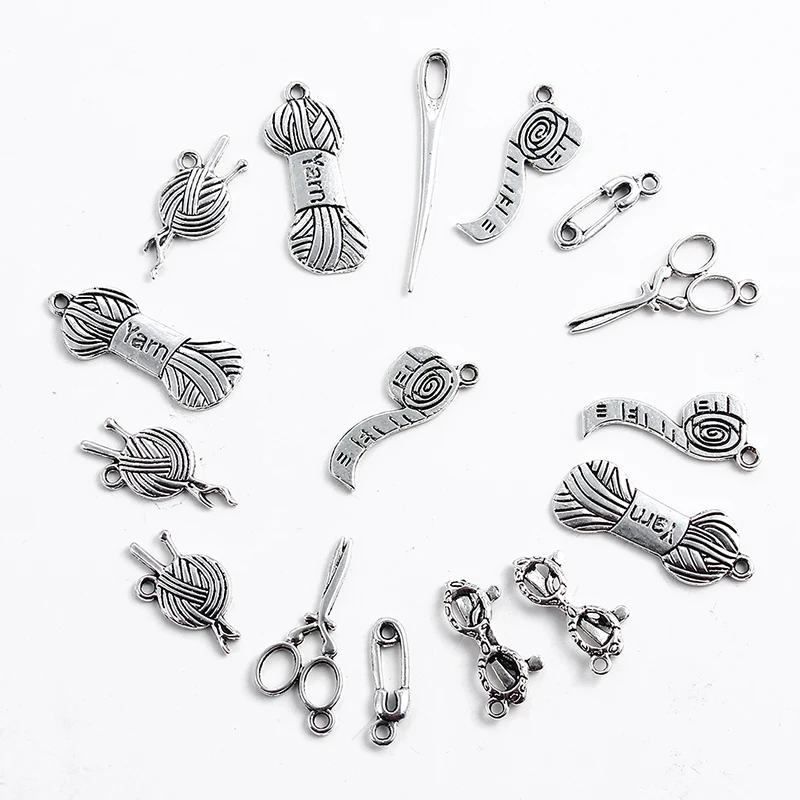 Тибетский серебряный ролик для шитья игла ножницы пряжа Смешанные Подвески