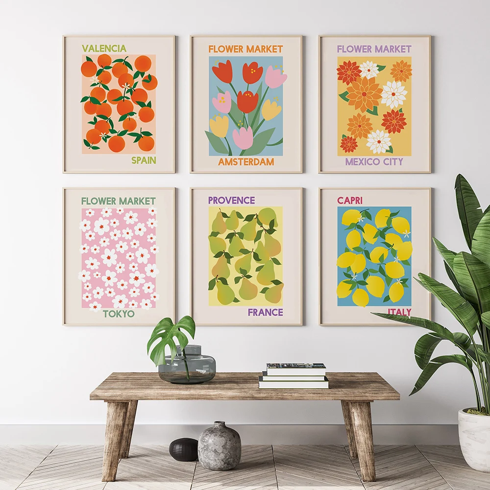 

Flower Market Vintage Prints Poster Canvas Painting Italy Capri Spain Valencia Print Wall Art Picture Living Room Home Decor