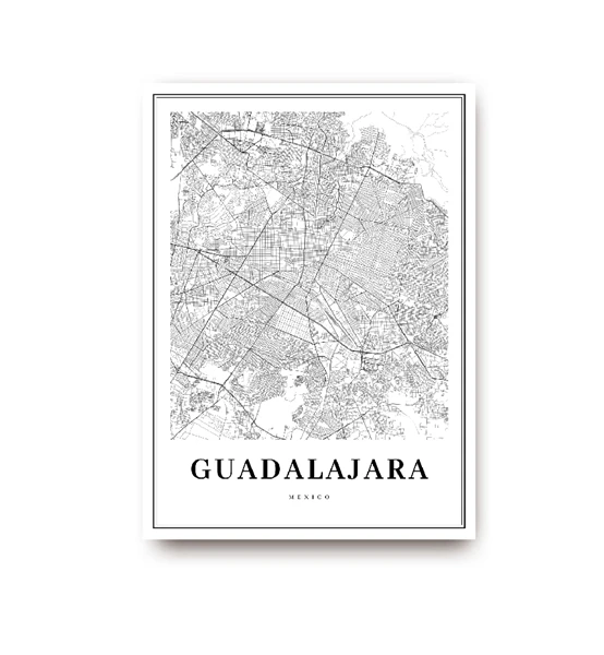 Guadalajara карта печати Мехико Халиско город улица Дорожная карта Плакат холст картина черно-белая картина офисный настенный Арт Декор - Цвет: PH3114