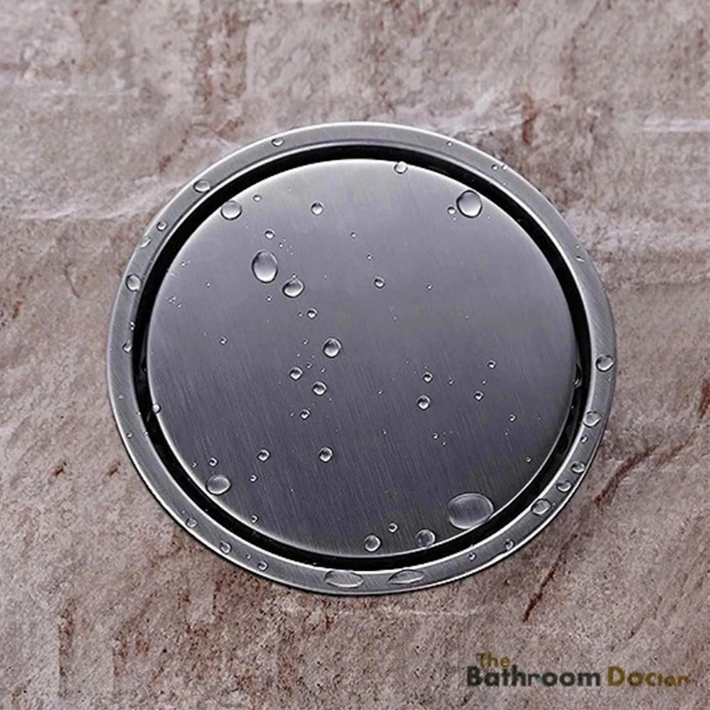 6-Inch Deodorization Bathroom Shower Floor Waste Drain with Hidden Drain Grate Cover, Round Brushed Nickel, 11-182