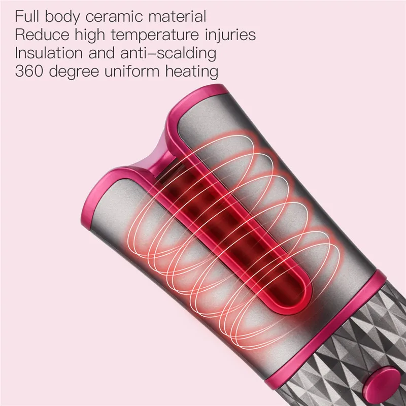 

Cordless Automatic Hair Curler iron USB Rechargeable Curling Iron Curls Waves LCD Display Ceramic Curly Rotating Curler styler