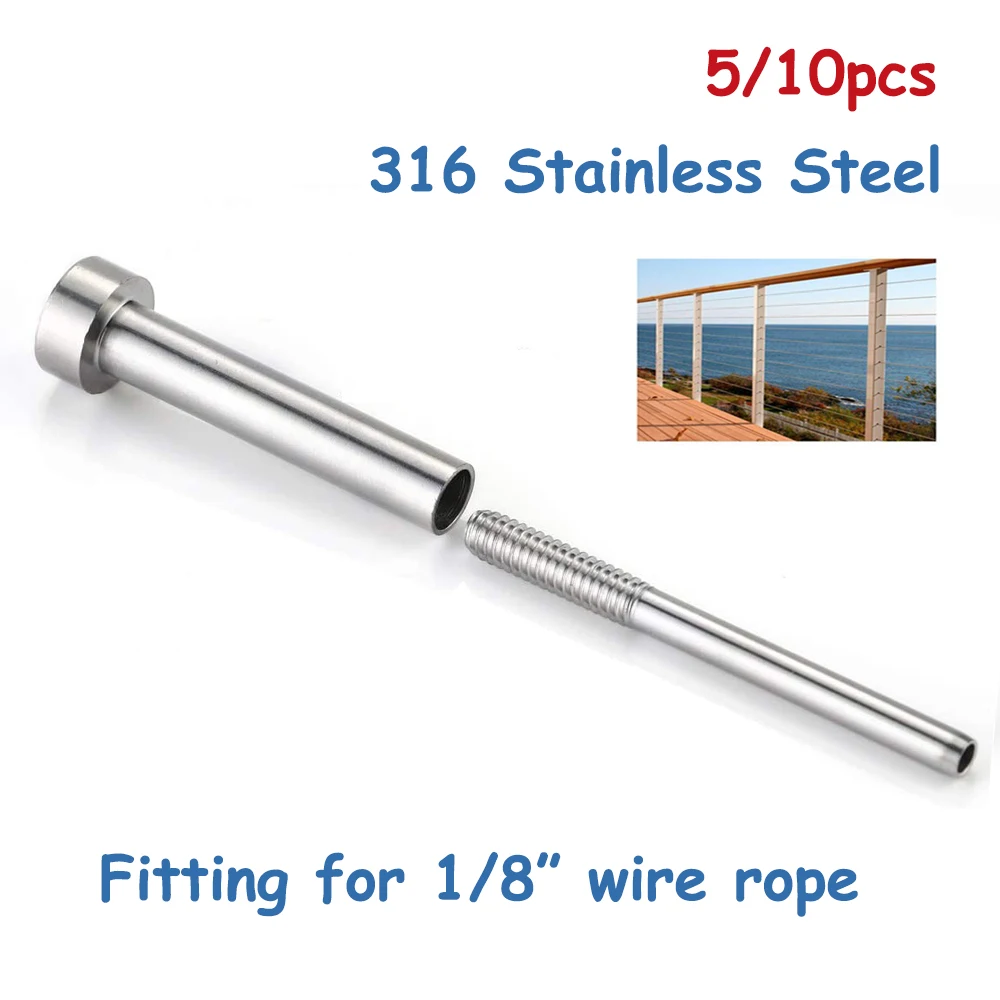 

316 Stainless Steel Cable Railing Kits Invisible Turnbuckle Swage Threaded Stud Hex Head for Wood and Metal Post Balusters