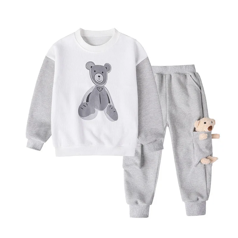 

Lovely Bear Spring Autumn Boys Clothing SuitsSweatshirts+ Pants 2pcs/Set Kids Jacket Teenager Sport LeisureTracksuit High Qua