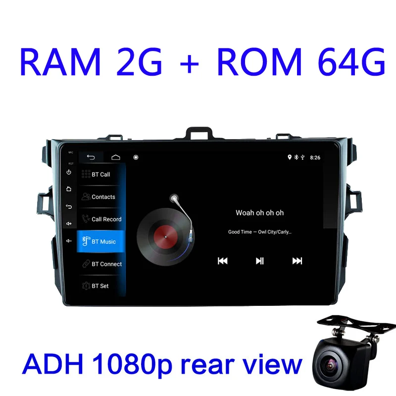 2G-64G-CAM 2G Оперативная память Android 9,0 Автомобильный мультимедийный dvd-плеер для Защитные чехлы для сидений, сшитые специально для Toyota Corolla E140 150 2006 2007-2009 2010 2011 2012 автомобиль радио gps навигации - Color: 2G-64G-CAM
