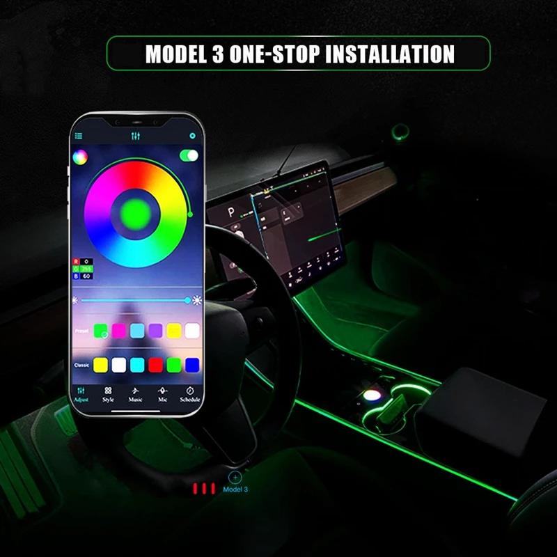 

NEW-for Tesla Model 3 Y Atmosphere Light Lamp Interior Neon Lights RGB Led Strip Lights with App Controlled 2019 2020