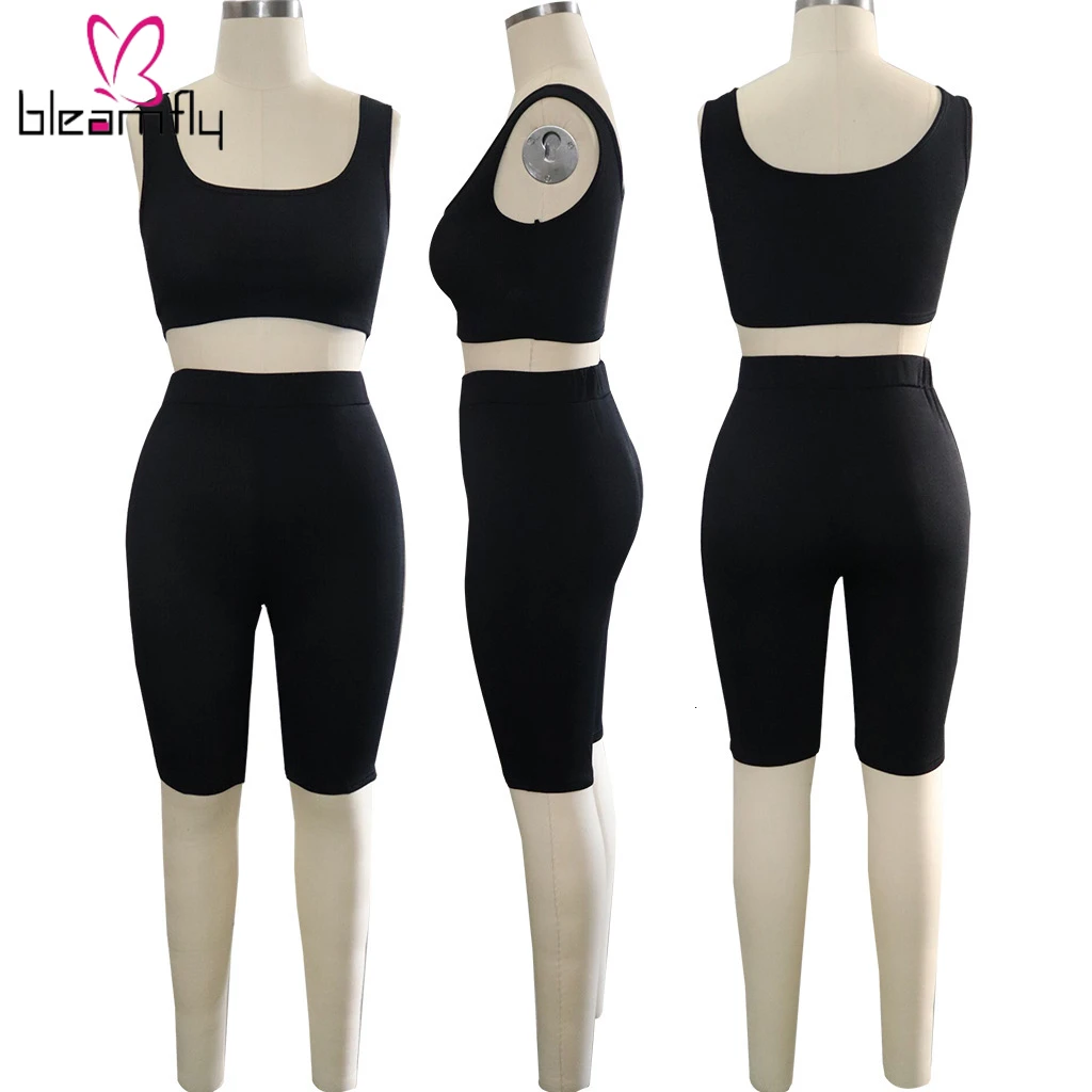 2019 летний женский трикотажный топ без рукавов до колен штаны костюм из двух