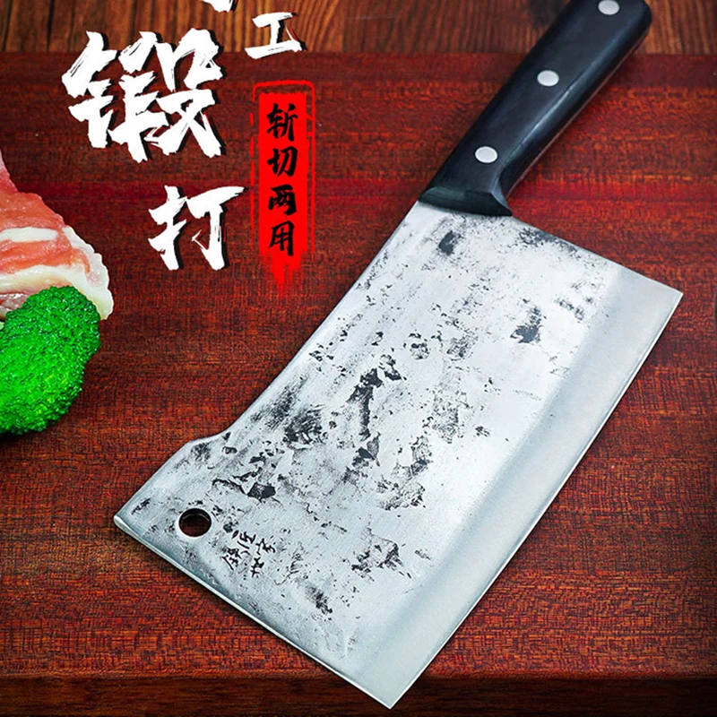 

Кованый нож ручной работы из высокоуглеродистой стали, кухонный острый топор, нож профессиональный шеф-повара, толстый нож с ланцетом