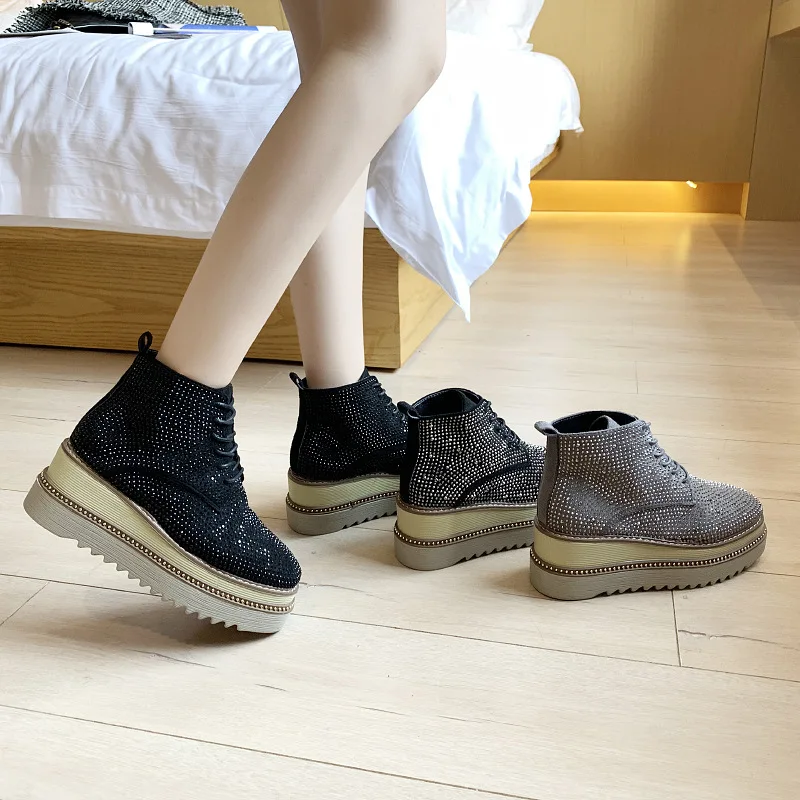 Women Leather Shoes High-top Vulcanized Crystal Sewed Rhinestone Hot Sale Girls Beautiful Sneakers New Designs N10-21 | Обувь